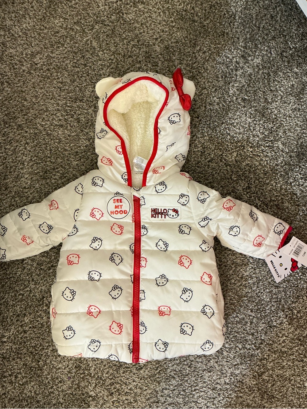 NWT Sanrio Hello Kitty Baby Puffer Jacket White Fleece Hooded Coat 12M